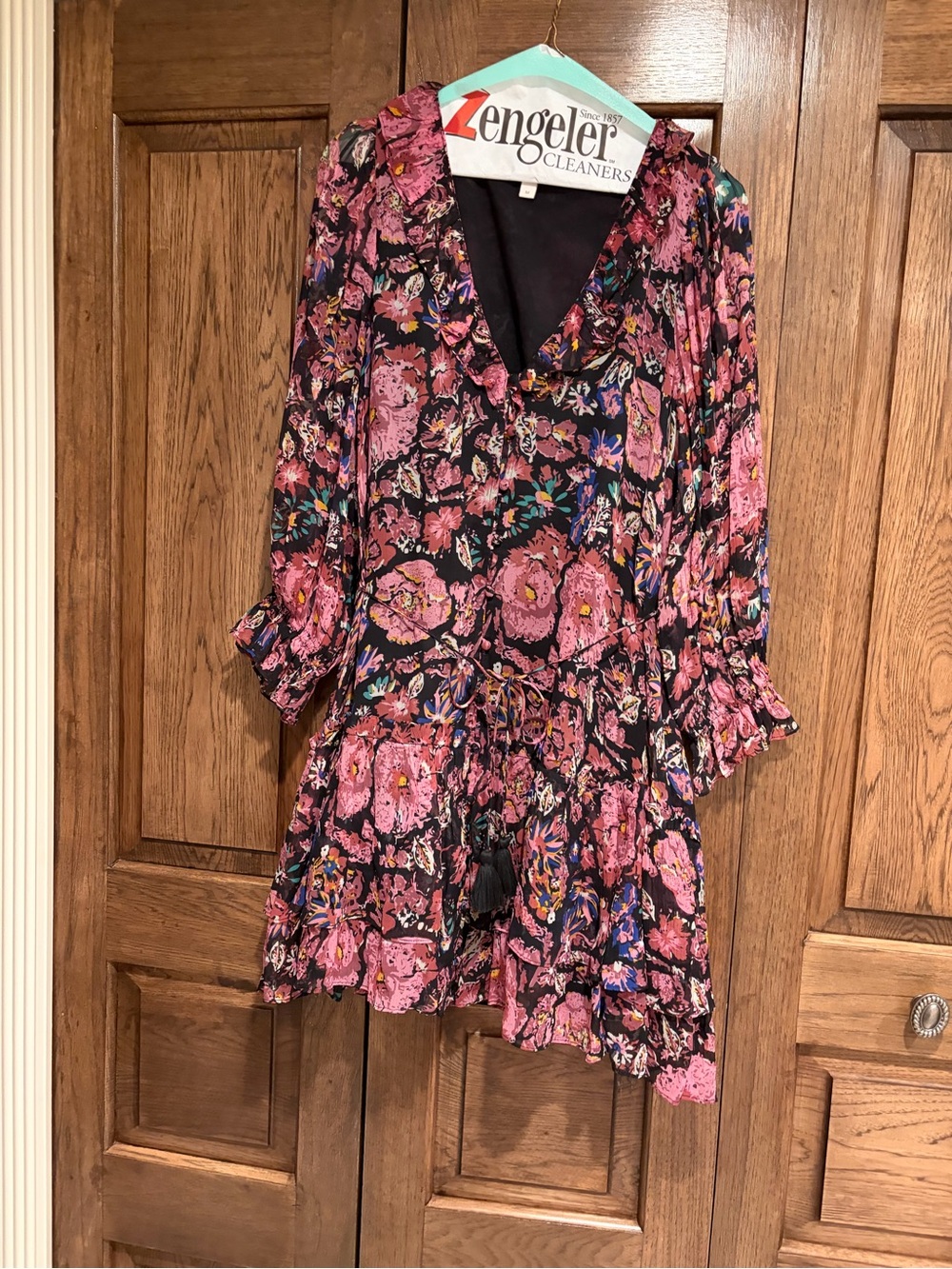 Cleobella Black Mini Dress with Pink Floral Print